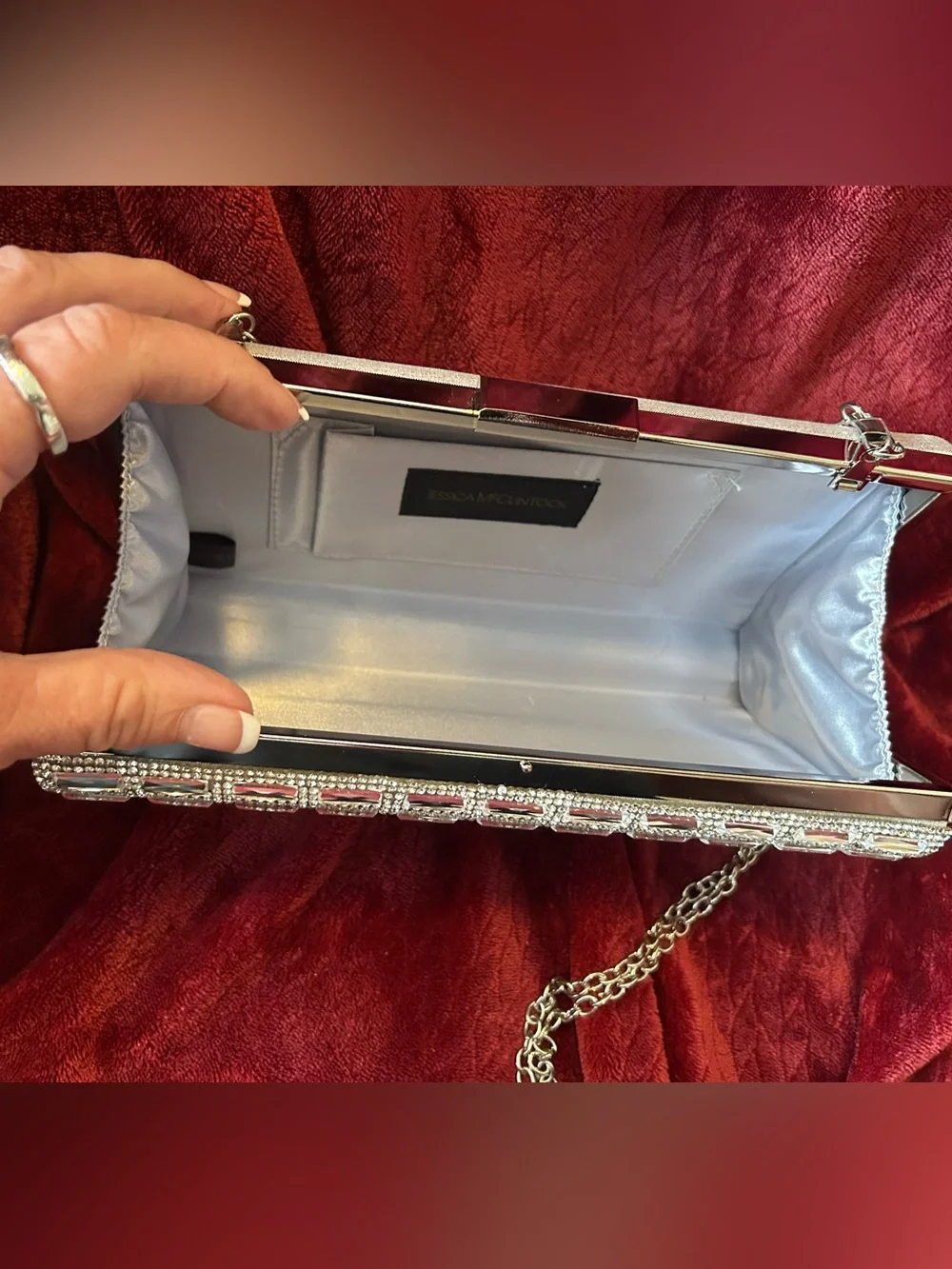 Gunne Sax by Jessica McClintock Silver Crystal Evening Clutch